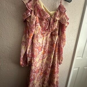Floral Ruffle Dress in Pink and Cream